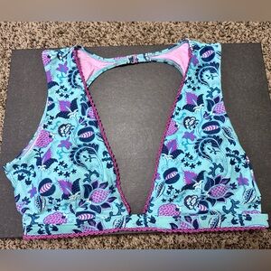 Nanette Lepore Floral Blue and Purple Open Back Swim Suit Top